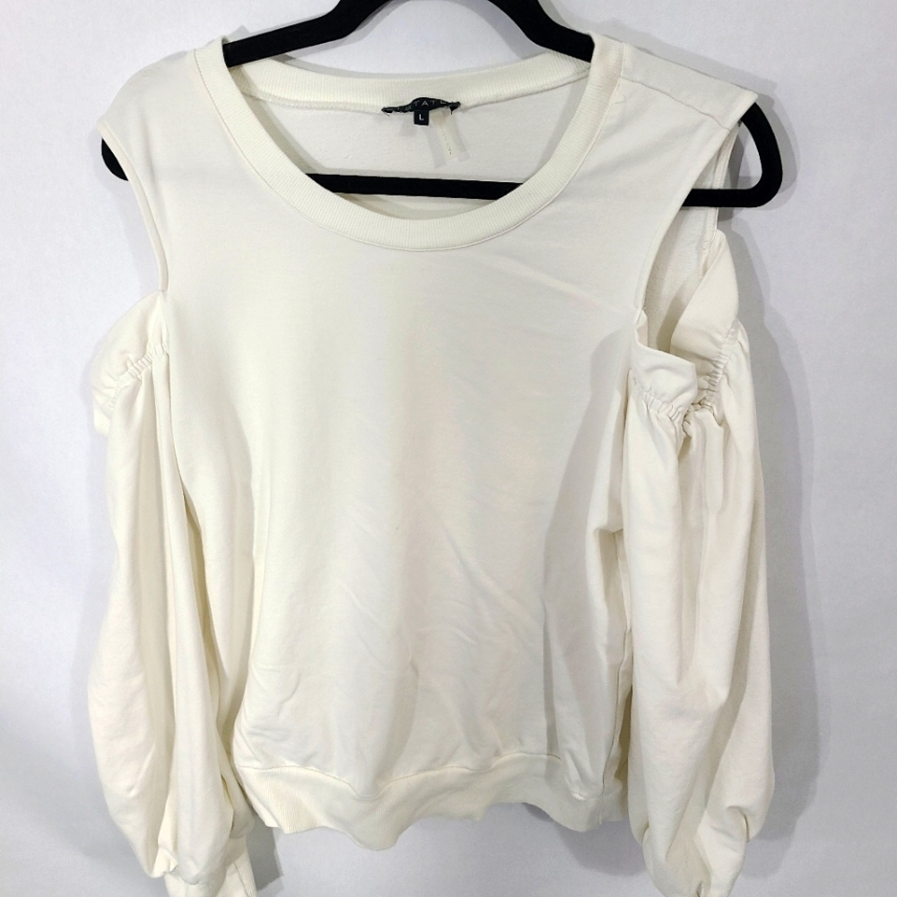 1. State Women's Size Large L White Shirt Top Blouse Open Shoulder Feminine